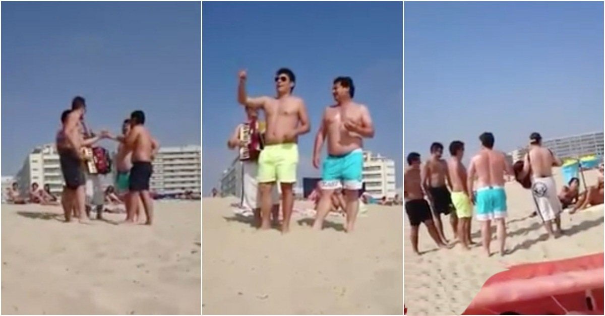 Amigos divertem banhistas a cantar numa praia em Matosinhos