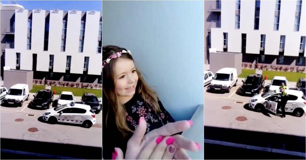Polícia Municipal da Maia canta os parabéns a menina à janela