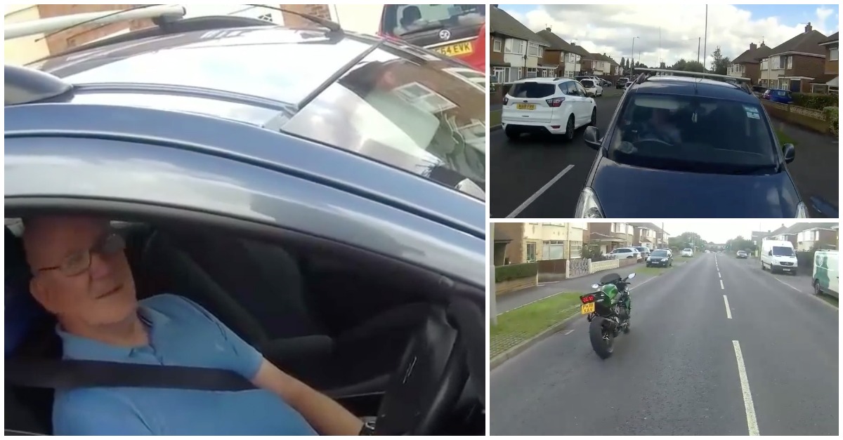 Motociclista nervoso ataca espelho de um condutor idoso... mas certamente não esperava esta resposta!