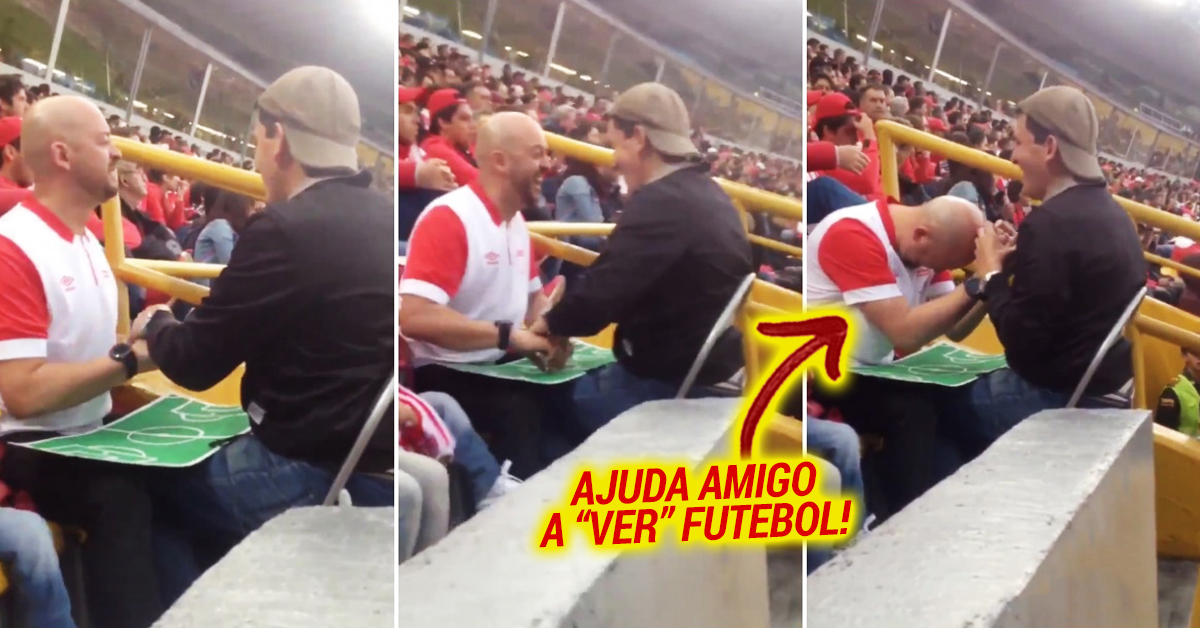 Homem ajuda de forma muito curiosa jovem cego a “ver” jogo de futebol no estádio