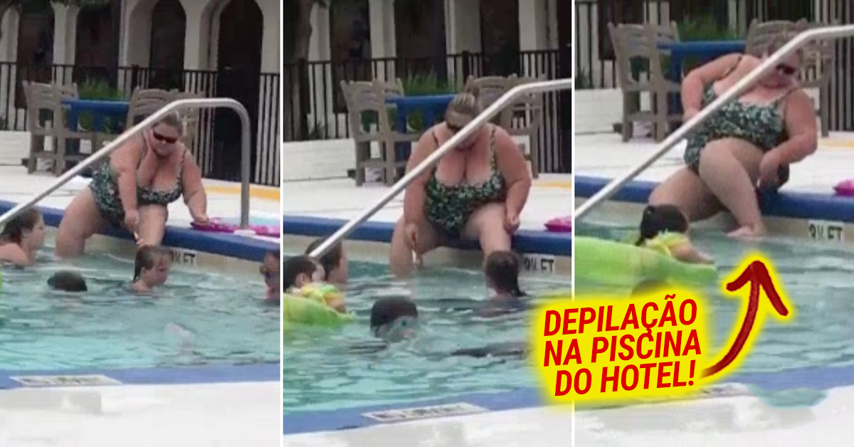 Mulher faz a depilação na piscina do hotel