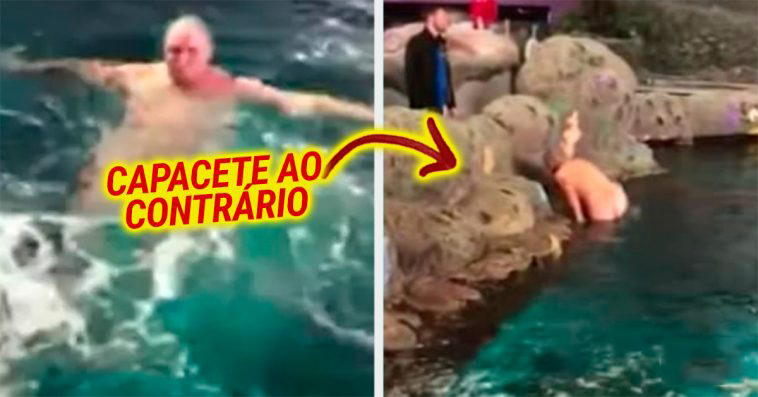 Homem totalmente nu mergulha no tanque dos tubarões do oceanário de Toronto
