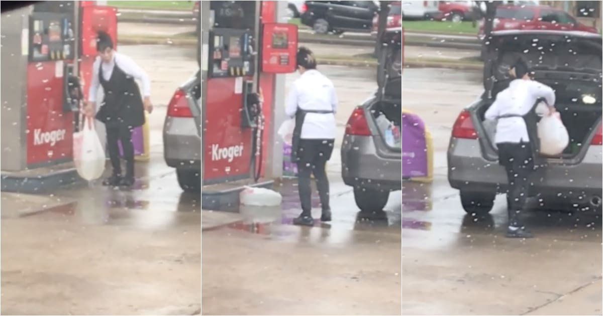 Mulher é filmada a colocar e transportar gasolina num saco de plástico