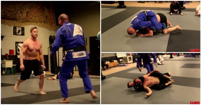 Homem musculado leva coça de lutadores de Jiu-jitsu
