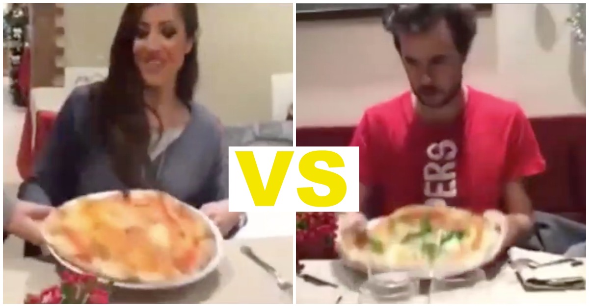 A diferença entre algumas mulheres e homens quando têm uma pizza à frente