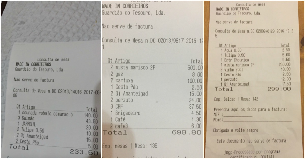 Contas exorbitantes do restaurante em Lisboa acusado de enganar clientes