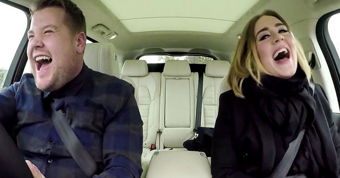 Adele dá show de karaoke dentro do carro de James Corden