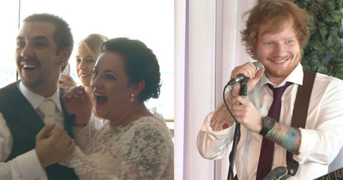 Ed Sheeran aparece de surpresa em casamento e canta para os noivos