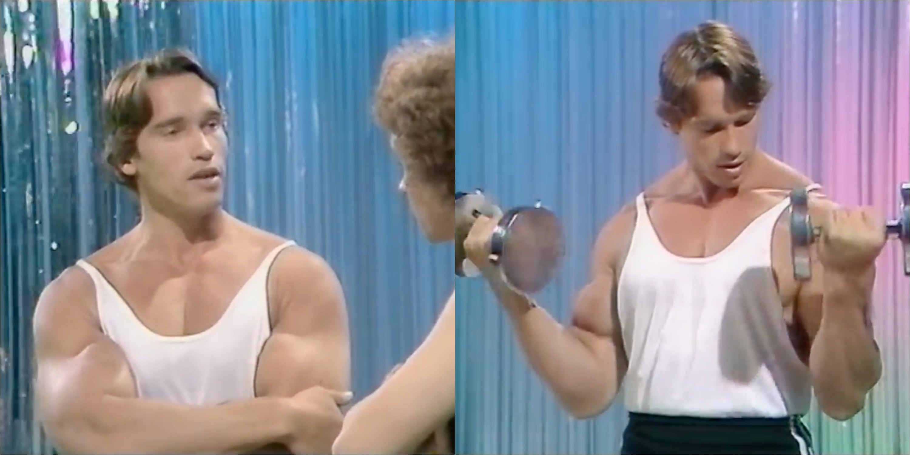Um jovem chamado Arnold Schwarzenegger a ensinar como se criam músculos
