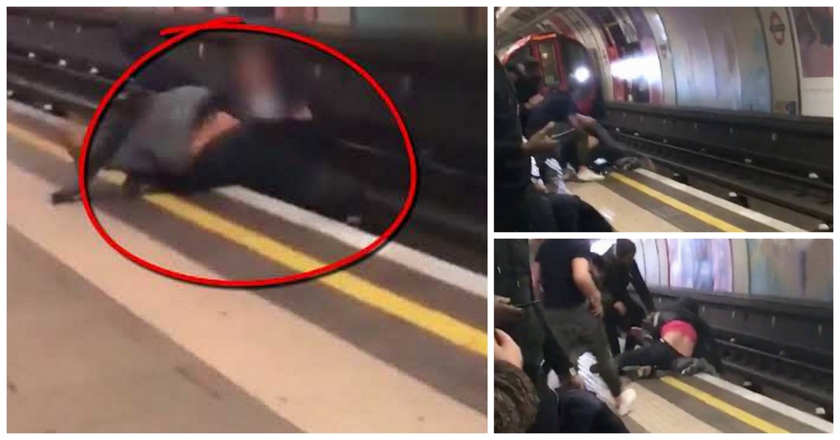 Bêbados caem na linha de metro e são salvos por um triz