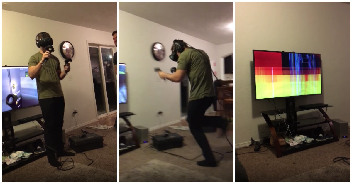 Deixou o amigo experimentar o VR pela primeira vez e acabou com a TV destruída