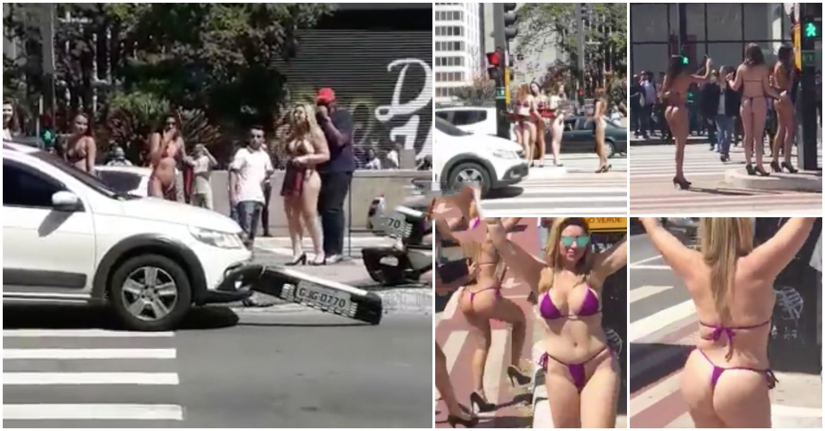 Automobilista distrai-se com mulheres em biquíni junto à estrada e acaba por bater com o carro