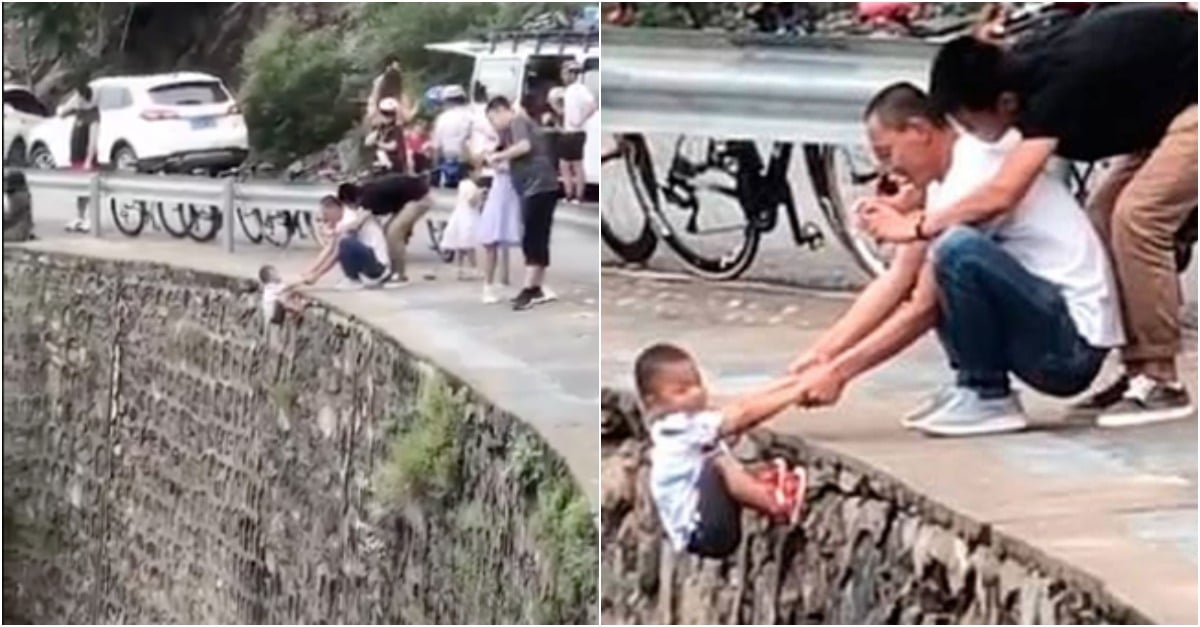Pai segura filho pelos braços num precipício só para tirar uma foto para as redes sociais