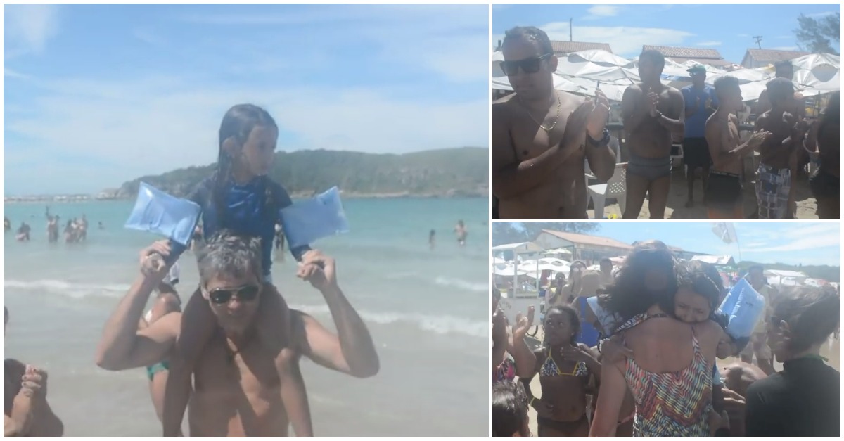 Banhistas encontram forma inteligente na praia de ajudar criança perdida a localizar a mãe