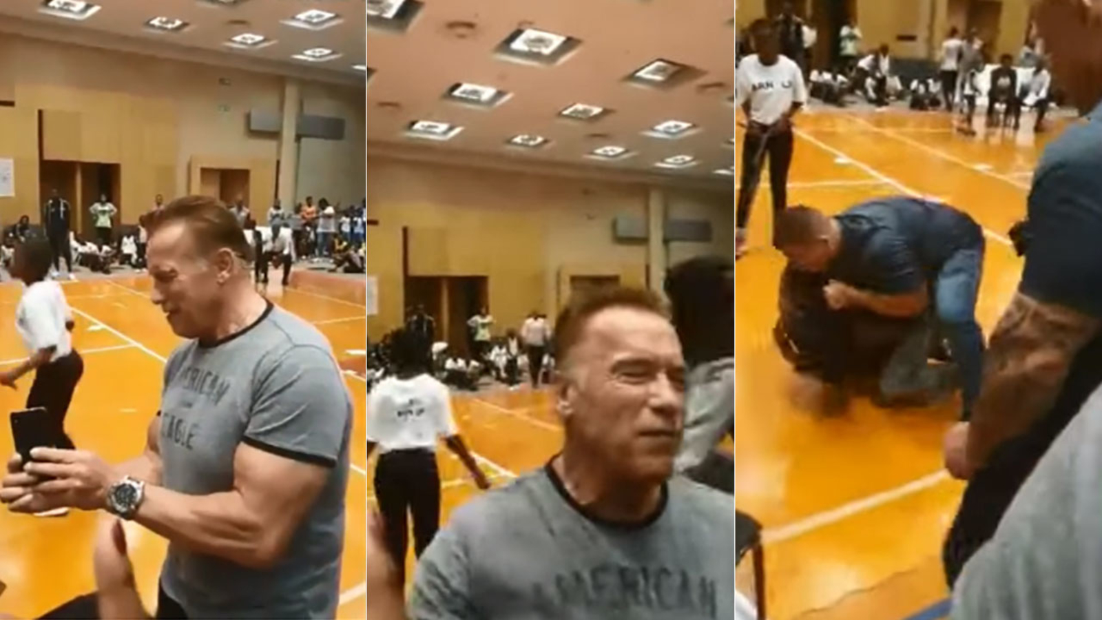 Arnold Schwarzenegger foi atacado com um pontapé nas costas