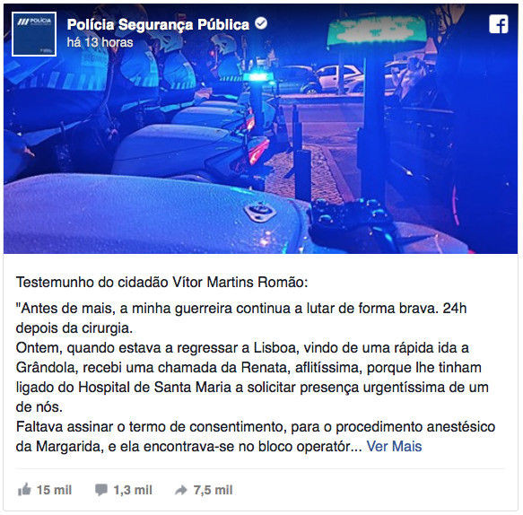 Pai com a filha em perigo no hospital faz agradecimento emocionante à PSP