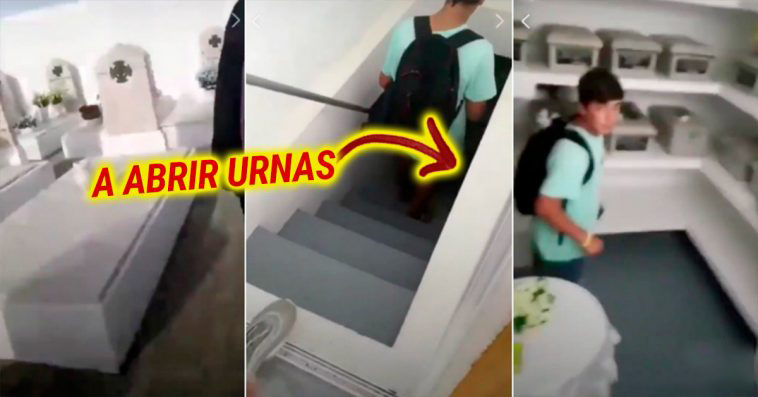 Jovens entram num cemitério de vendas novas e gravam vídeo a abrir urnas