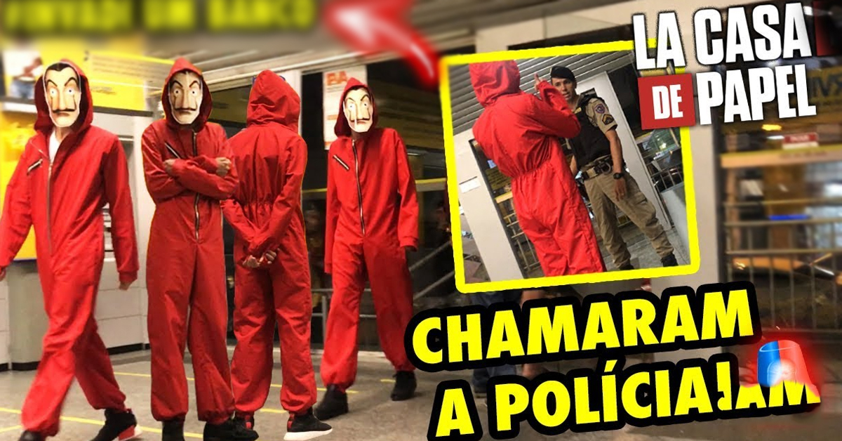 Amigos invadem banco mascarados como personagens da série La Casa de Papel