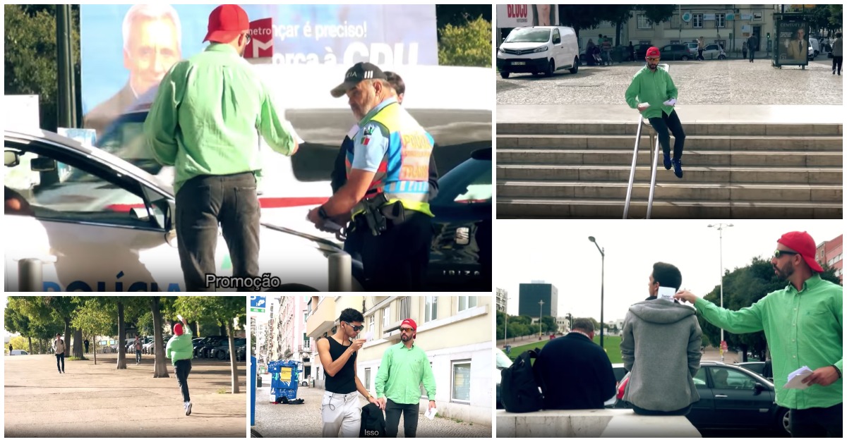 Distribuidor de flyers mais acelerado testa a paciência dos transeuntes tugas