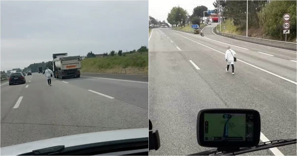 Homem filmado a caminhar na faixa do meio da A1 em Aveiras