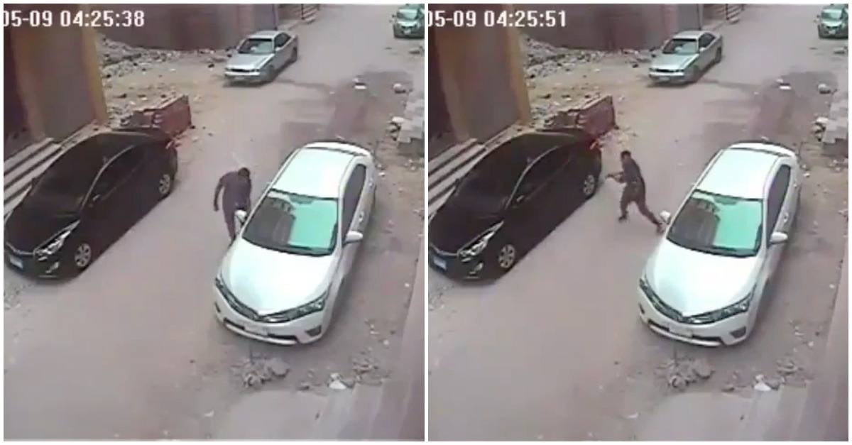 Dose de karma instantâneo para meliante que atirou pedra contra vidro de carro que queria assaltar