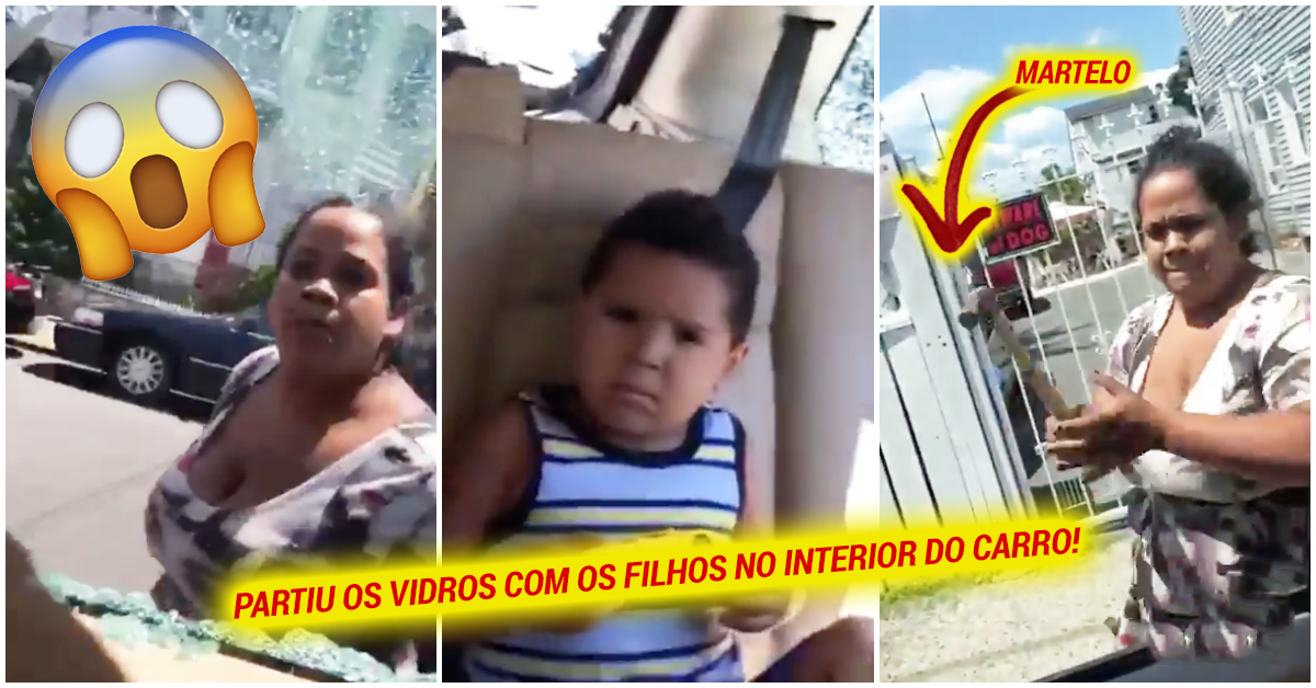 Mãe destrói o carro do marido à martelada com os filhos no interior