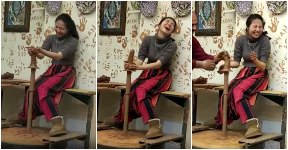 Turista experimenta pela 1ª vez fazer um vaso...e o que sai é tudo menos um vaso!