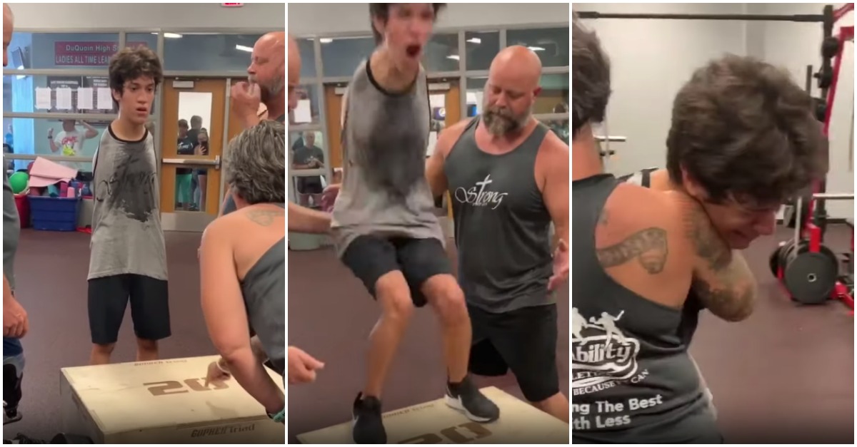 A emoção de um jovem que nasceu sem braços e conseguiu saltar para cima de uma caixa de crossfit