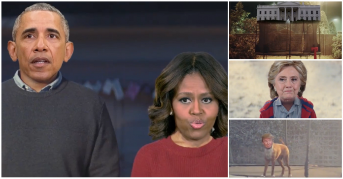 Ri com esta paródia ao vídeo de Natal da John Lewis com Clinton e Trump