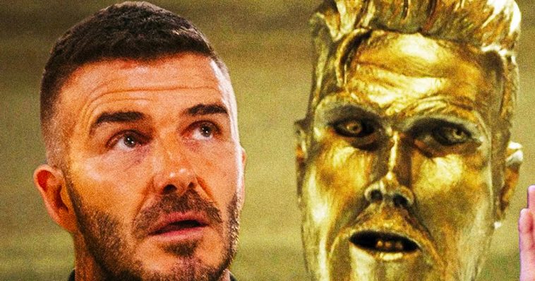 A cara de David Beckham quando viu a estátua que lhe fizeram