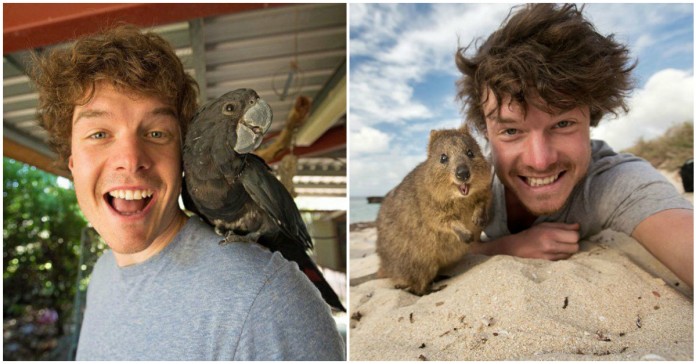 Este jovem é mestre na arte de tirar selfies com animais