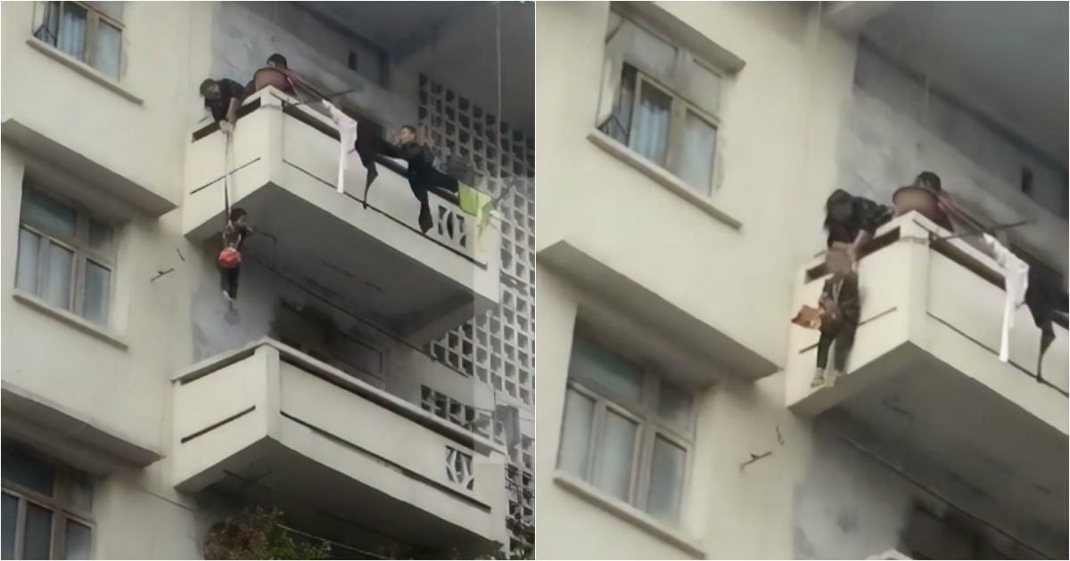 Avó pendura neto em varanda do 5º andar para resgatar gato