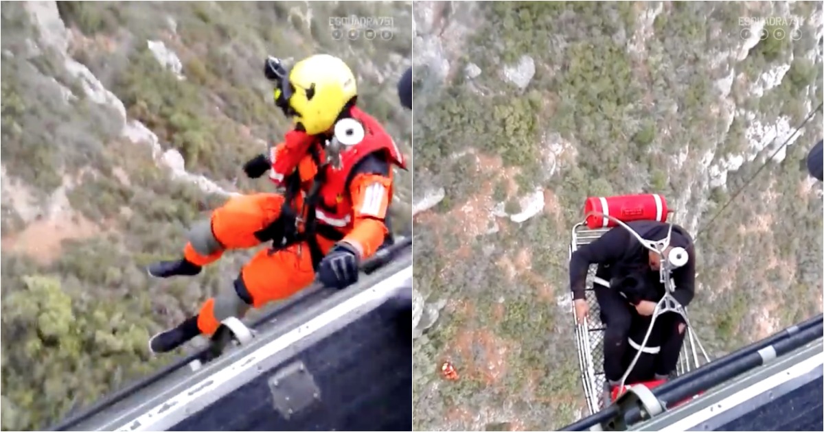 Força Aérea divulga o 1º resgate de 2020: salvamento de homem e cão após queda em falésia