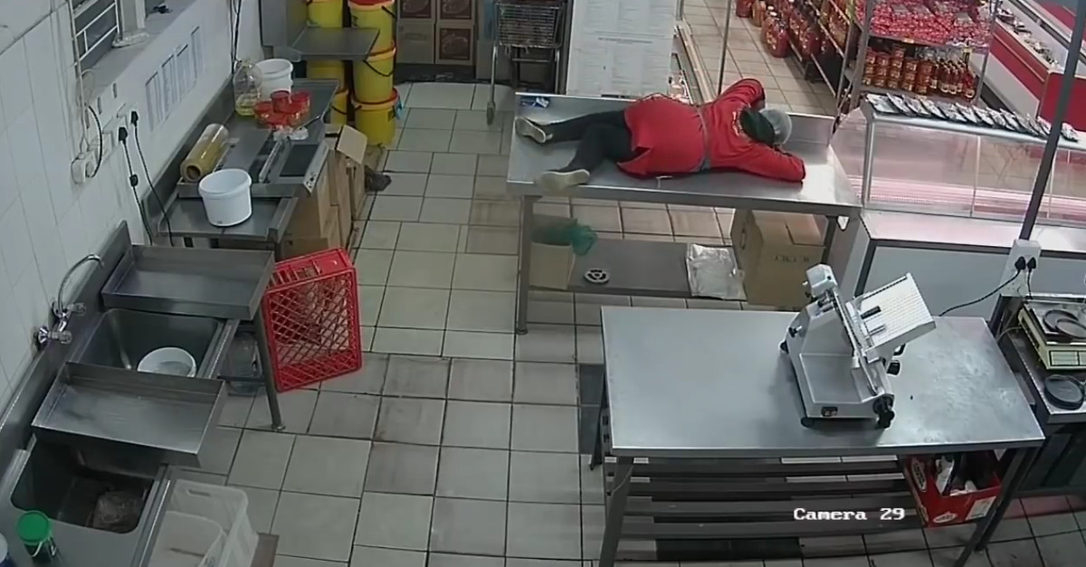 Funcionária de um hipermercado entra em pânico ao ver 2 gatos