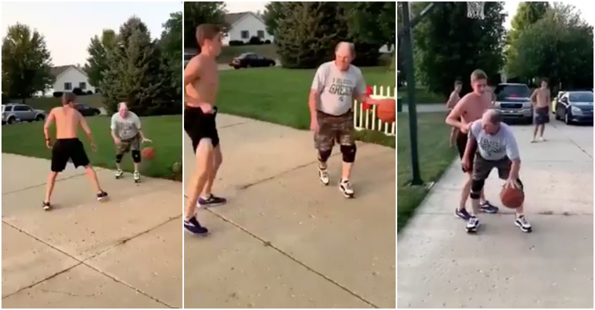 Idoso deixa jovem completamente atordoado num mano a mano com uma bola de basquetebol