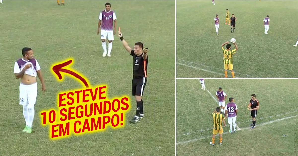Jogador fica 10 segundos em campo: leva 2 cartões amarelos e acaba expulso!