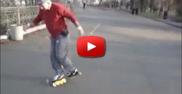 O velhote dá-lhe bue de patins
