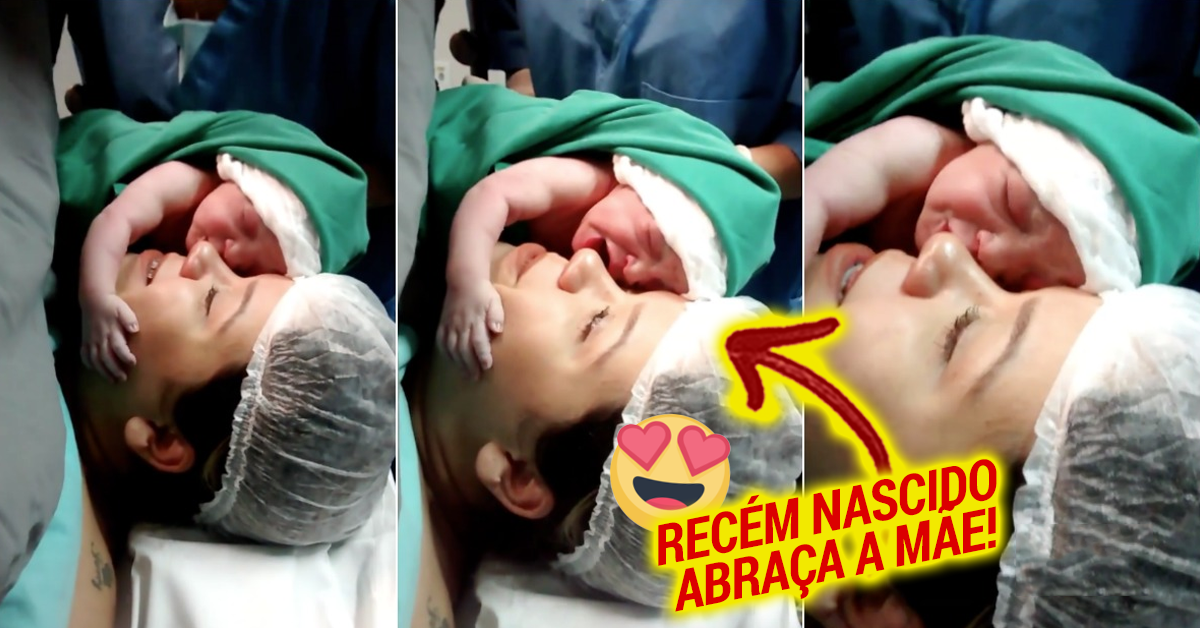 Bebé abraça a mãe após o parto num momento ADORÁVEL