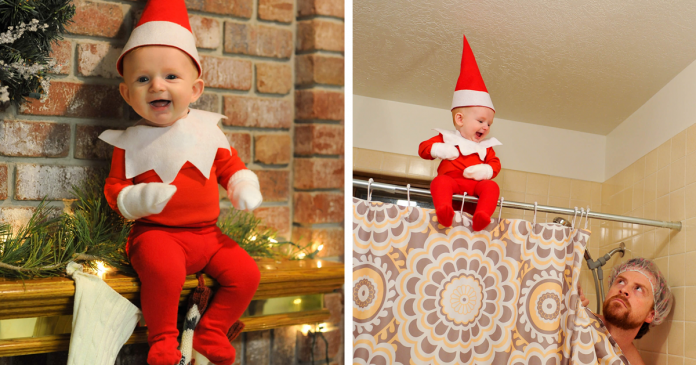 Pai transforma o seu filho bebé num adorável ajudante do Pai Natal