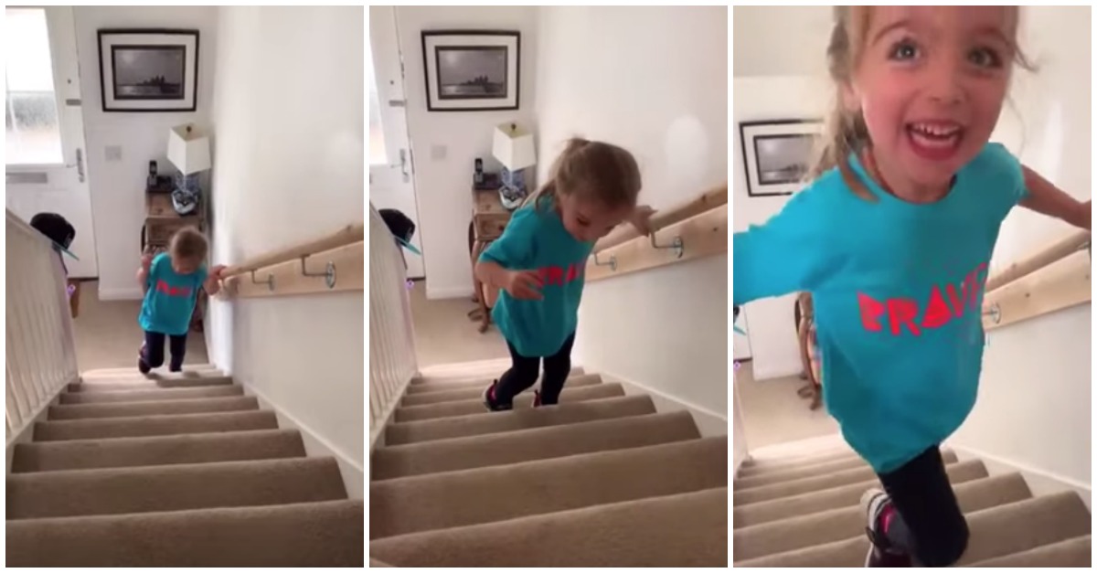 Menina com paralisia cerebral sobe escada pela 1ª vez