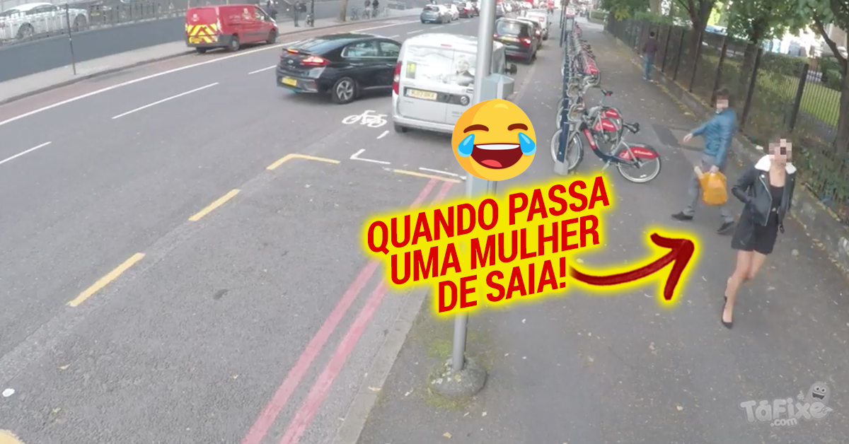 Homem distraí-se ao apreciar uma mulher de saia que passou por ele
