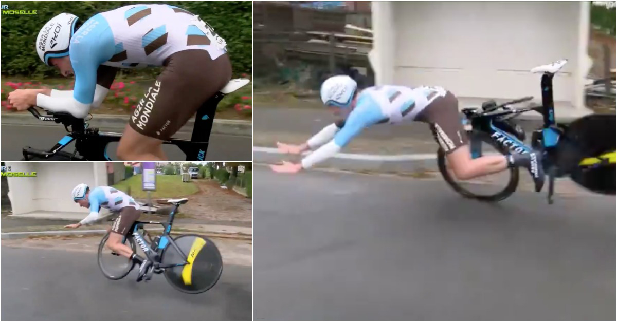 Guiador parte e ciclista mergulha no asfalto a 60kmh
