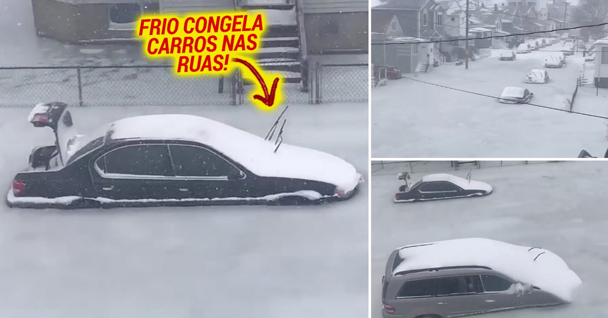 Está tanto frio nos Estados Unidos que os carros congelaram nas ruas