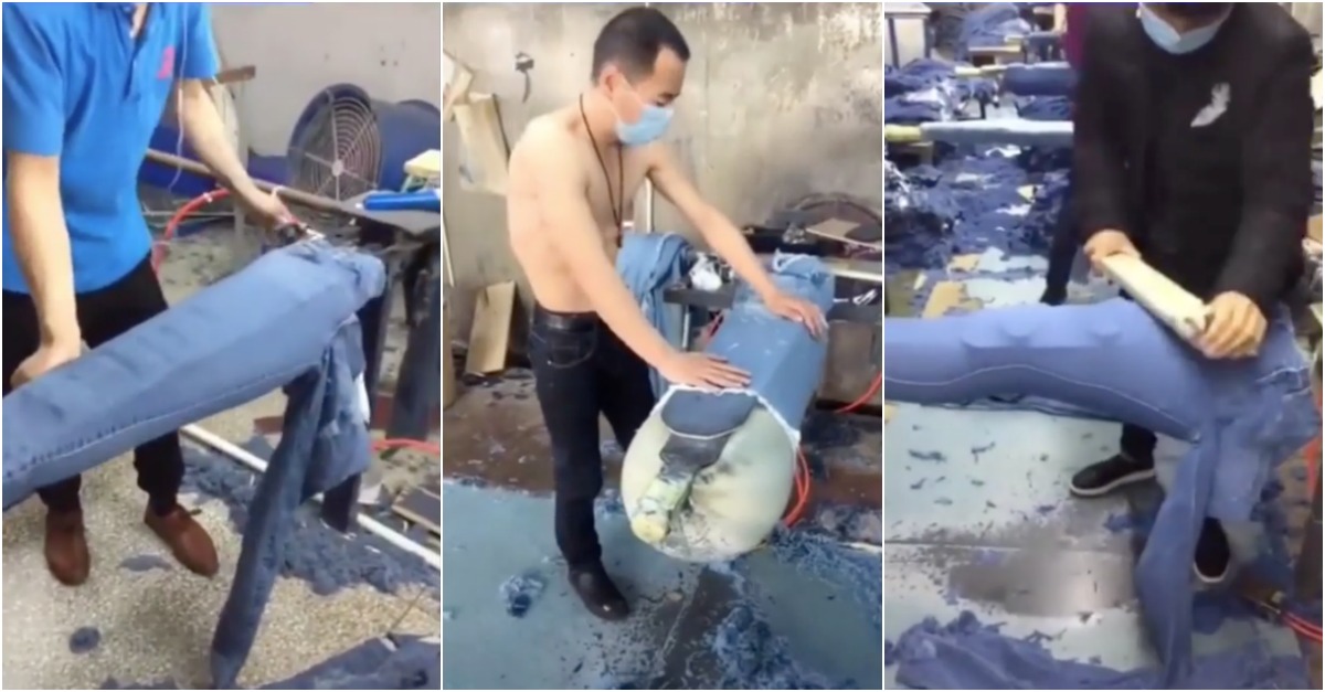 Como são feitos os jeans rasgados da moda
