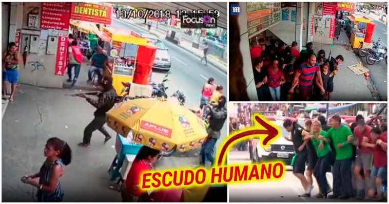 Ladrões usam reféns como escudo humano durante uma tentativa de assalto