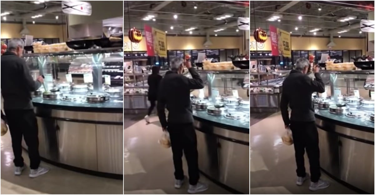 Homem prova sopa diretamente da panela num restaurante buffet... WTF!
