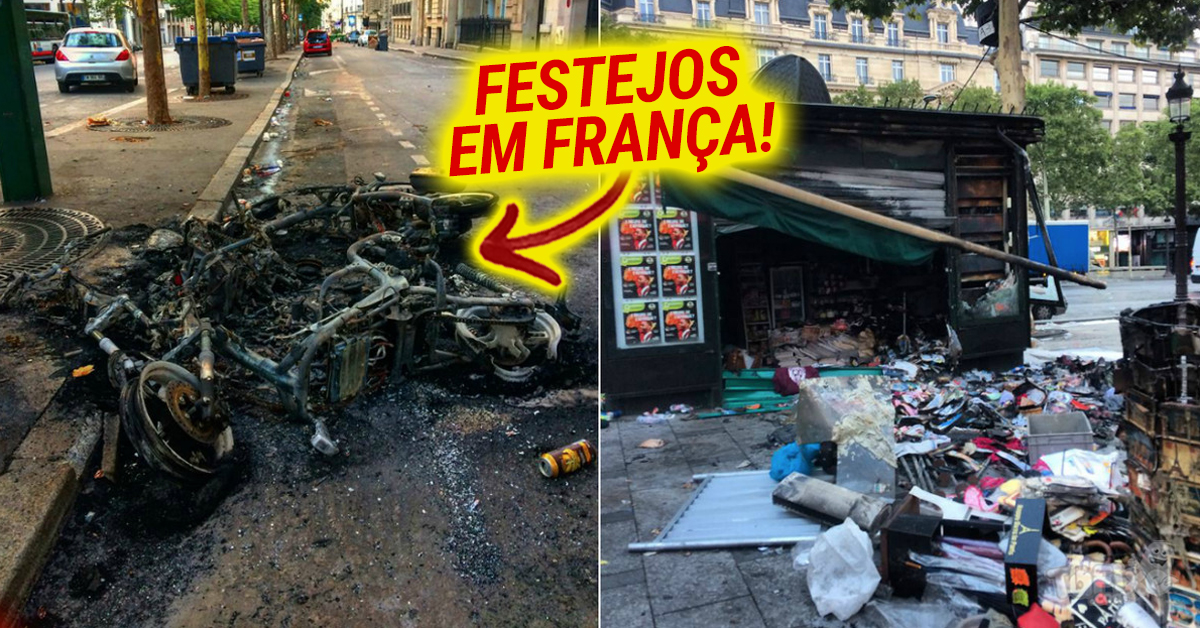 Festejos em França após a conquista do Mundial de Futebol