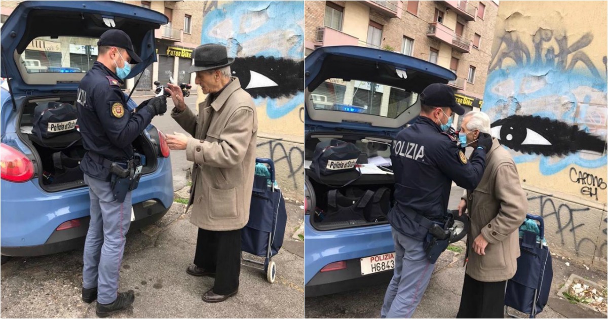 Idoso pede a polícia para lhe colocar a máscara e a Internet fica rendida