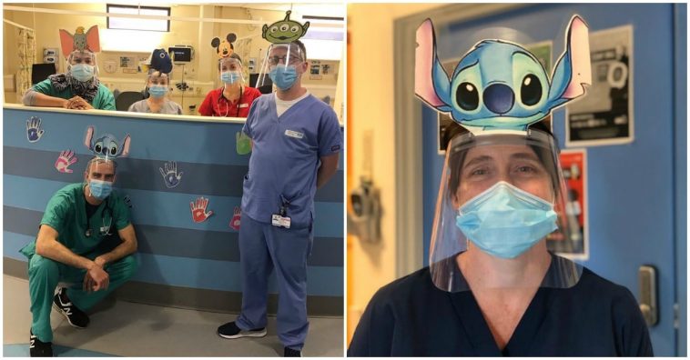 Profissionais de pediatria no Reino Unido usam viseiras com bonecos da Disney